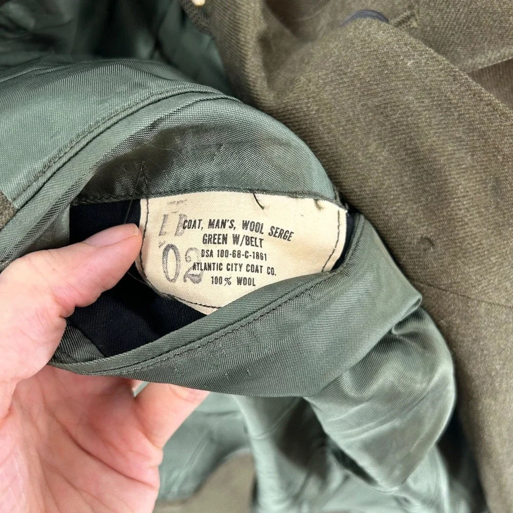 Vintage 1968 USMC Wool Serge Service Coat 39L Khaki Shirt Tie Belt Set Men
